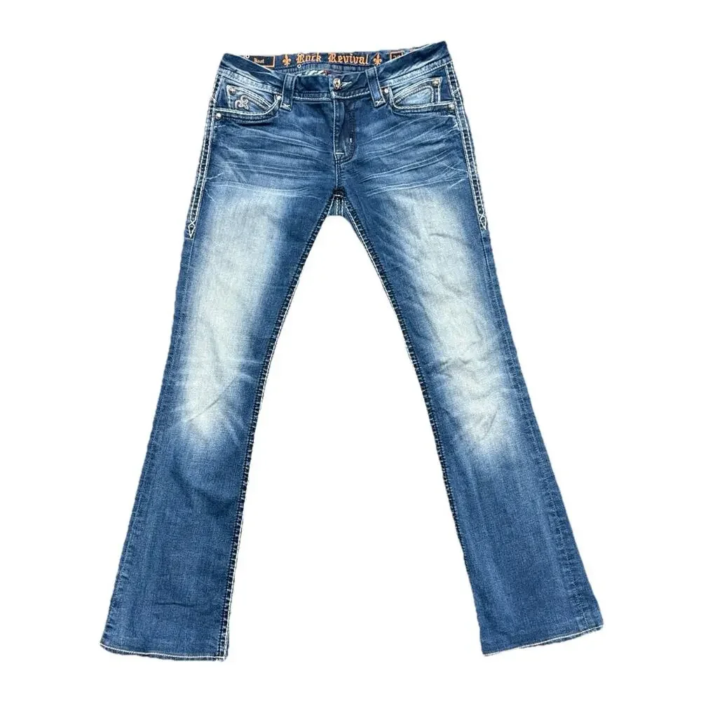 Rock Revival Jeans Semak Low Rise Bootcut Embellished Flap Pocket Denim Size 29